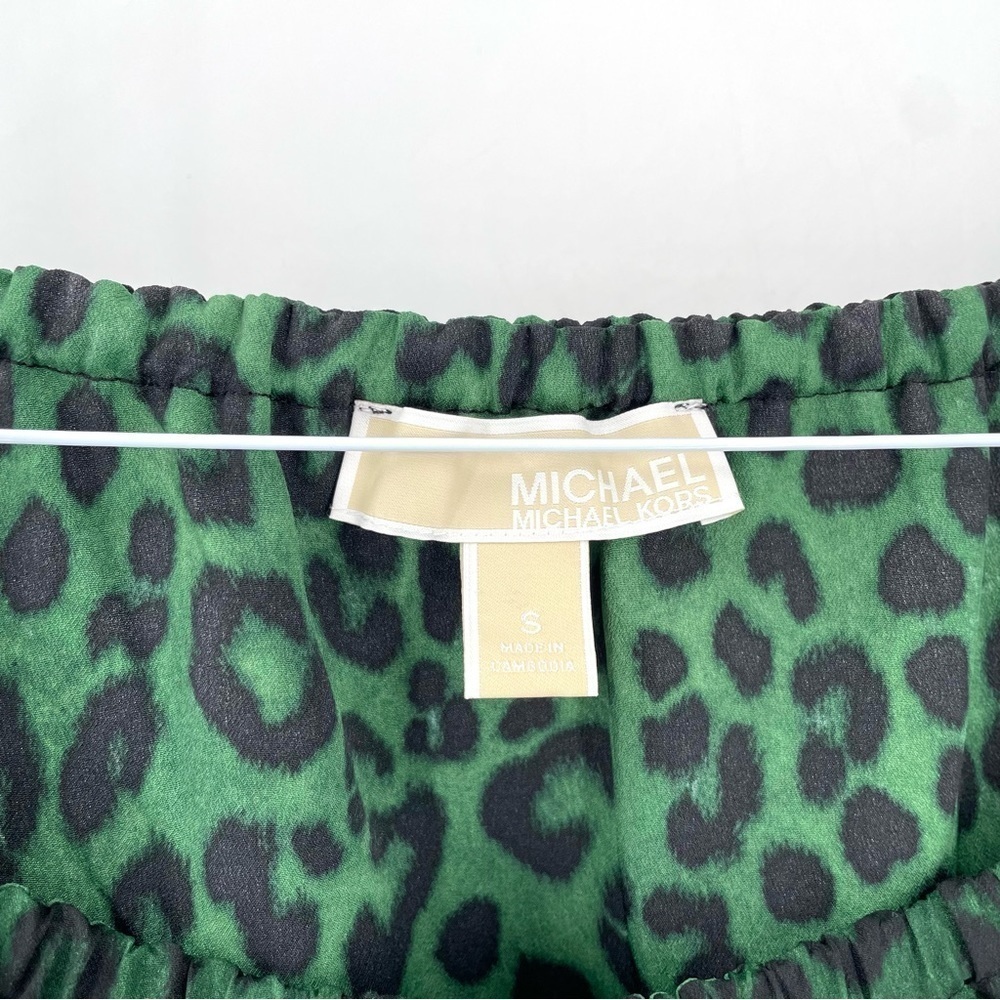 Michael Kors Green Black Leopard Print Off Shoulder Blouse Top - Picture 6 of 7